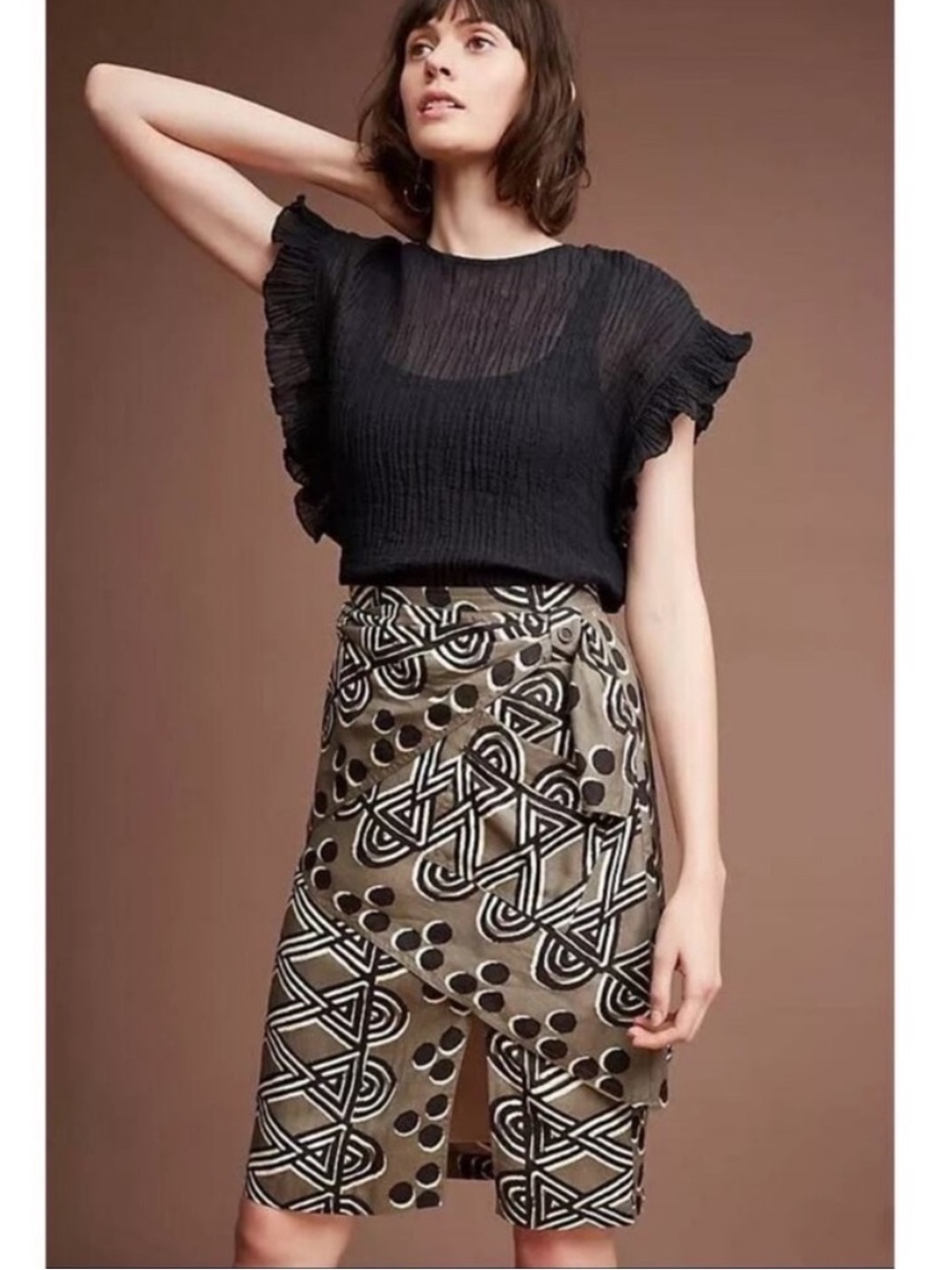Anthropologie Maeve Edessa Geometric Tribal Faux Wrap Skirt Linen Blend Summer